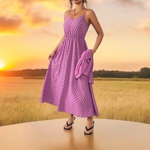 Essnce Knitted Cardigan & Polka Dot Printed Cami Dress Two Piece Set